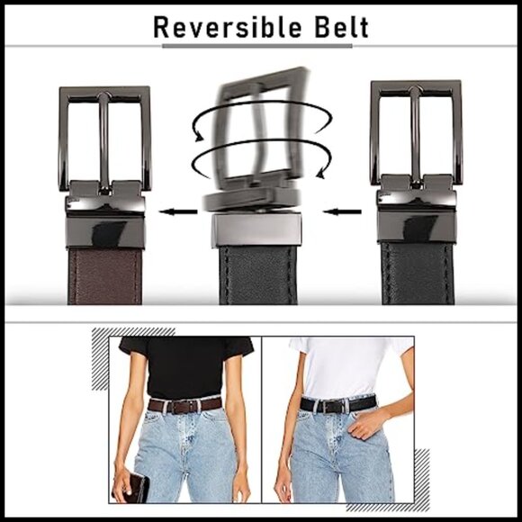 Reversible PU Leather Belt with Rotated Buckle for Women main image 6